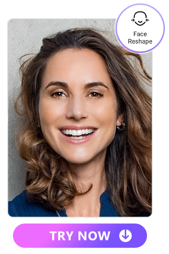 a UI image of a woman edited with Vivid Glam's Face Reshape feature to look younger